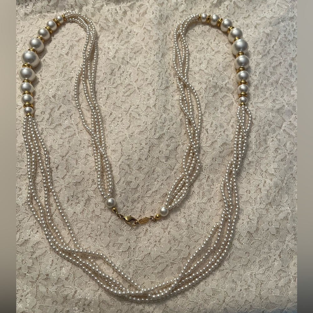 Napier/vintage faux pearls and gold multi strand 20”